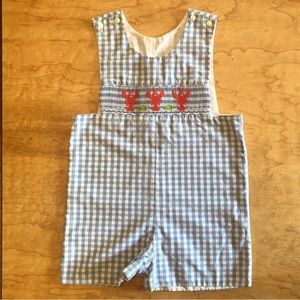 Claire & Charlie Botique Fine Hand Smocked Embroidered Lobster Shortall EUC 3T